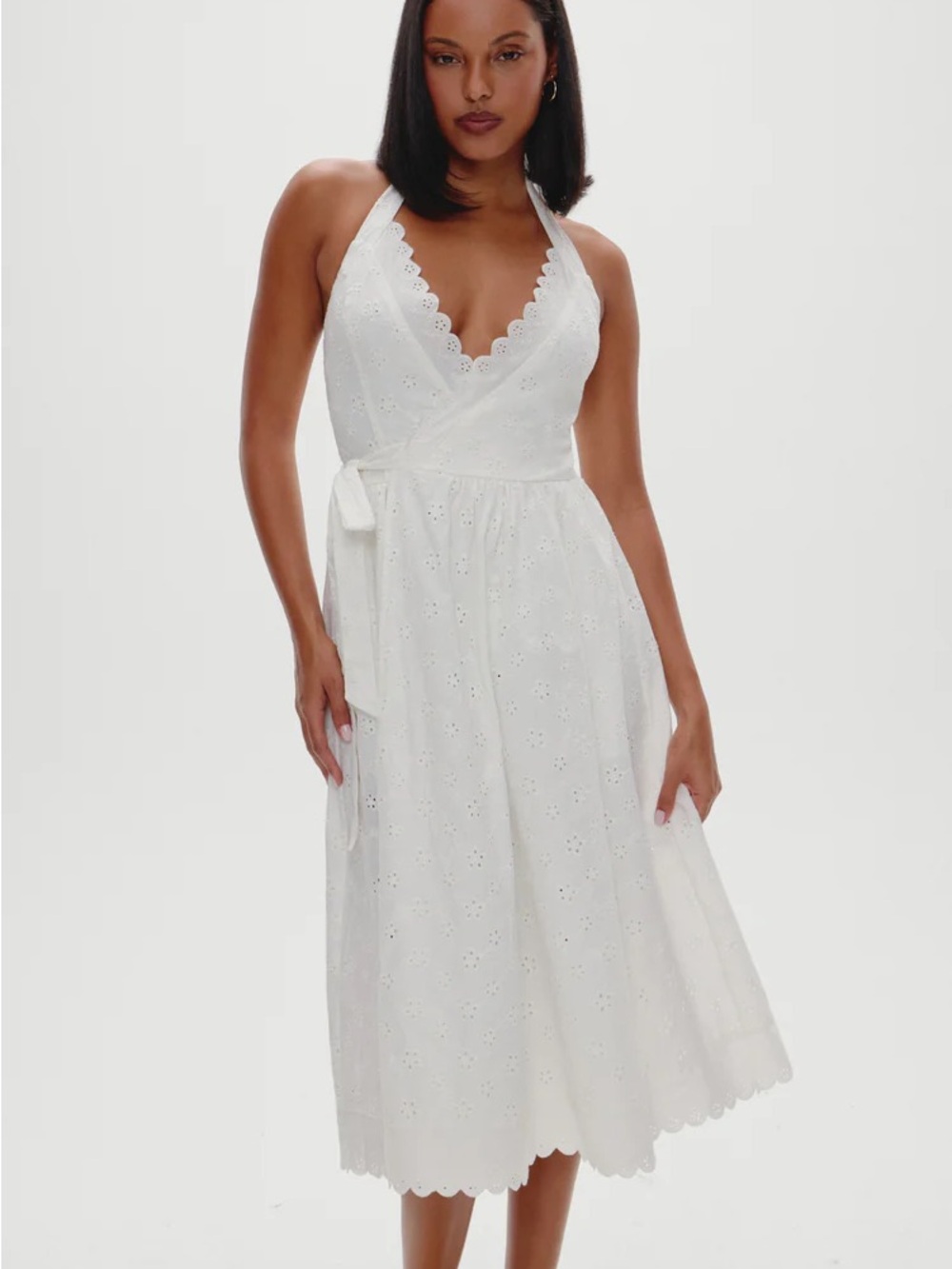 Frankie's Bikinis White Eyelet Halter Midi Dress